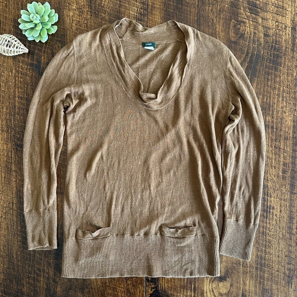 J. Crew | 100% Linen Y2K Scoop Neck Long Line Lightweight Sweater with Pockets
